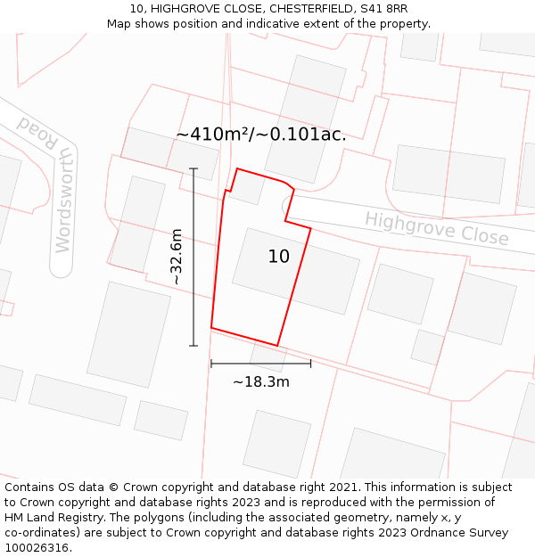 10, HIGHGROVE CLOSE, CHESTERFIELD, S41 8RR: Plot and title map