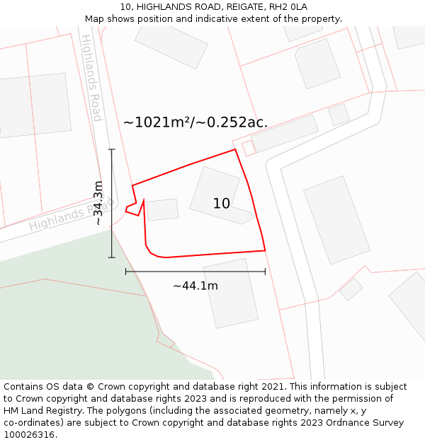 10, HIGHLANDS ROAD, REIGATE, RH2 0LA: Plot and title map