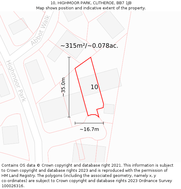 10, HIGHMOOR PARK, CLITHEROE, BB7 1JB: Plot and title map