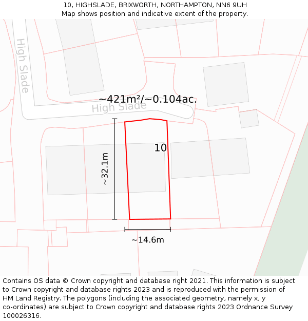 10, HIGHSLADE, BRIXWORTH, NORTHAMPTON, NN6 9UH: Plot and title map