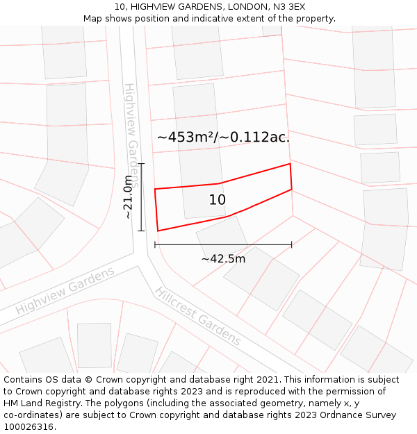 10, HIGHVIEW GARDENS, LONDON, N3 3EX: Plot and title map