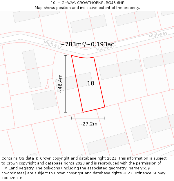 10, HIGHWAY, CROWTHORNE, RG45 6HE: Plot and title map