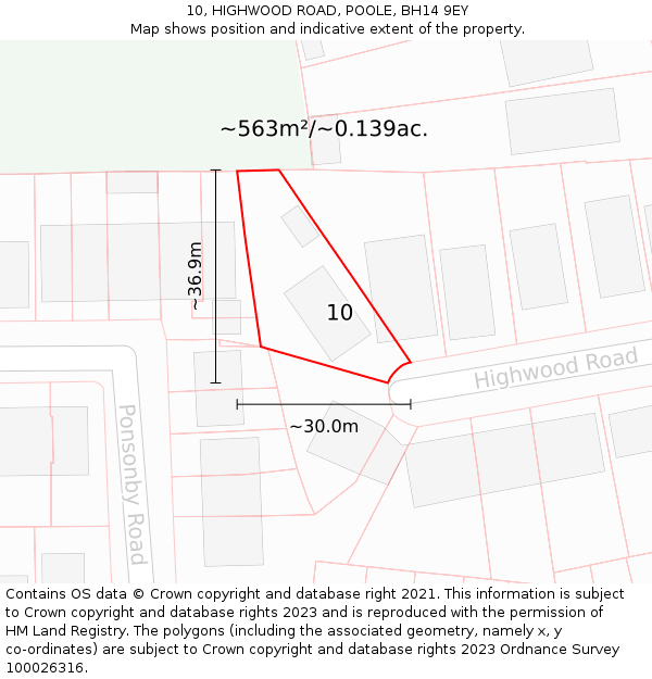 10, HIGHWOOD ROAD, POOLE, BH14 9EY: Plot and title map