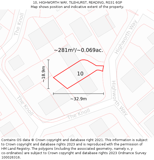10, HIGHWORTH WAY, TILEHURST, READING, RG31 6GP: Plot and title map