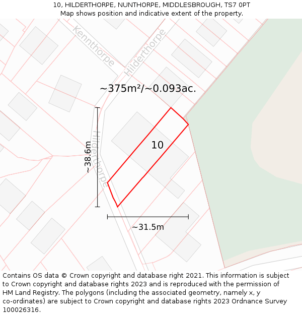 10, HILDERTHORPE, NUNTHORPE, MIDDLESBROUGH, TS7 0PT: Plot and title map