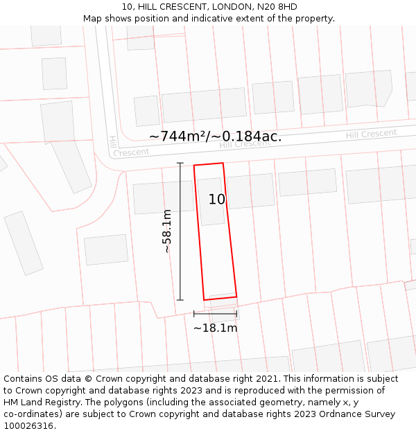 10, HILL CRESCENT, LONDON, N20 8HD: Plot and title map