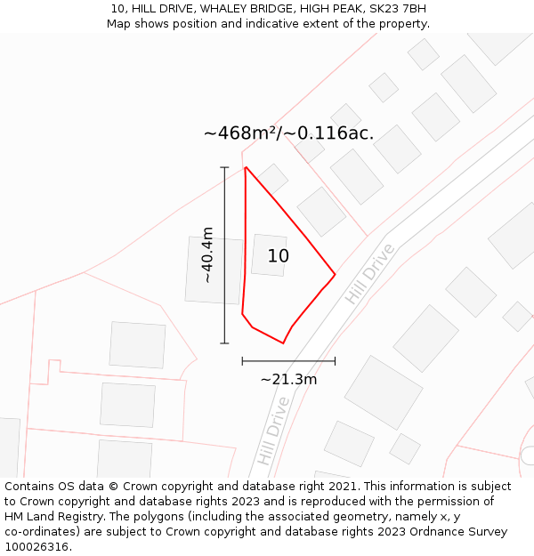 10, HILL DRIVE, WHALEY BRIDGE, HIGH PEAK, SK23 7BH: Plot and title map
