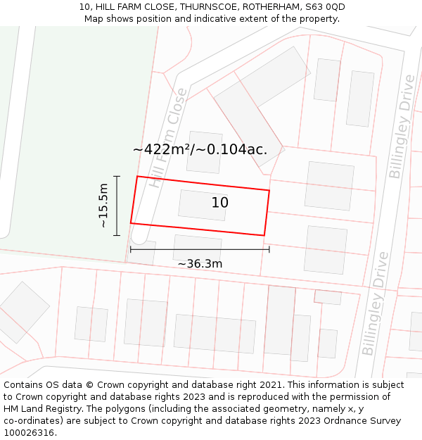 10, HILL FARM CLOSE, THURNSCOE, ROTHERHAM, S63 0QD: Plot and title map