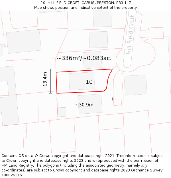 10, HILL FIELD CROFT, CABUS, PRESTON, PR3 1LZ: Plot and title map