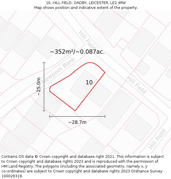 10, HILL FIELD, OADBY, LEICESTER, LE2 4RW: Plot and title map