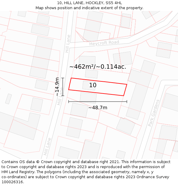 10, HILL LANE, HOCKLEY, SS5 4HL: Plot and title map