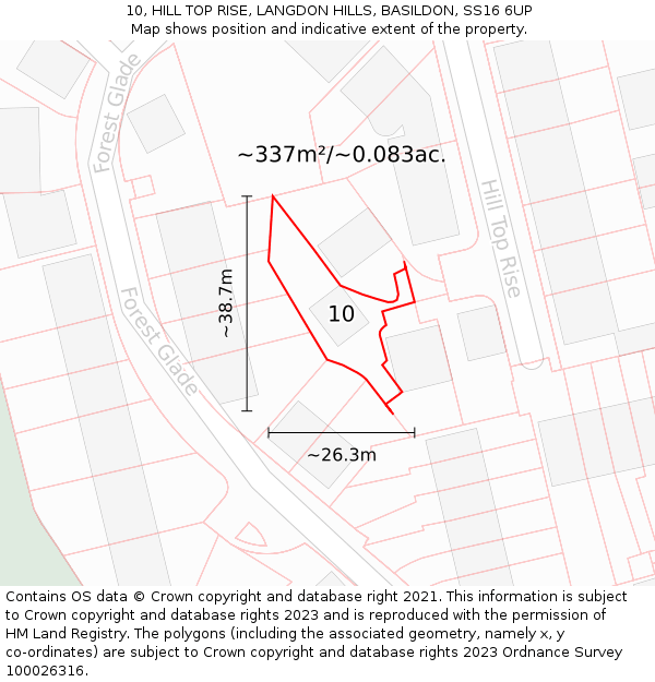 10, HILL TOP RISE, LANGDON HILLS, BASILDON, SS16 6UP: Plot and title map