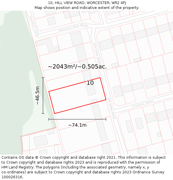 10, HILL VIEW ROAD, WORCESTER, WR2 4PJ: Plot and title map