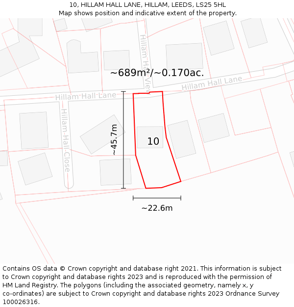 10, HILLAM HALL LANE, HILLAM, LEEDS, LS25 5HL: Plot and title map