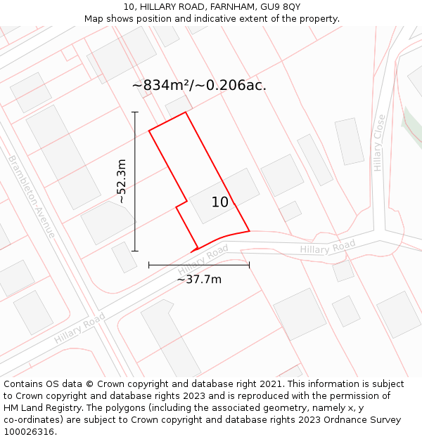 10, HILLARY ROAD, FARNHAM, GU9 8QY: Plot and title map