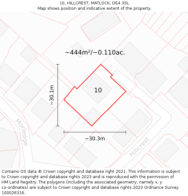 10, HILLCREST, MATLOCK, DE4 3SL: Plot and title map