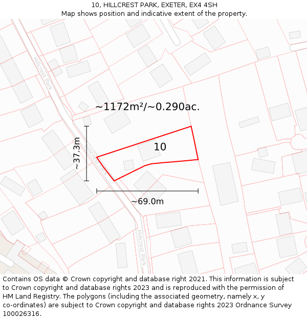 10, HILLCREST PARK, EXETER, EX4 4SH: Plot and title map