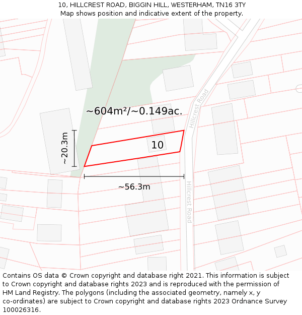 10, HILLCREST ROAD, BIGGIN HILL, WESTERHAM, TN16 3TY: Plot and title map