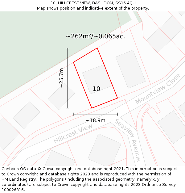 10, HILLCREST VIEW, BASILDON, SS16 4QU: Plot and title map