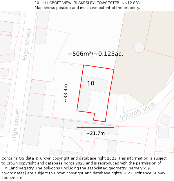 10, HILLCROFT VIEW, BLAKESLEY, TOWCESTER, NN12 8RN: Plot and title map