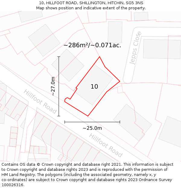 10, HILLFOOT ROAD, SHILLINGTON, HITCHIN, SG5 3NS: Plot and title map