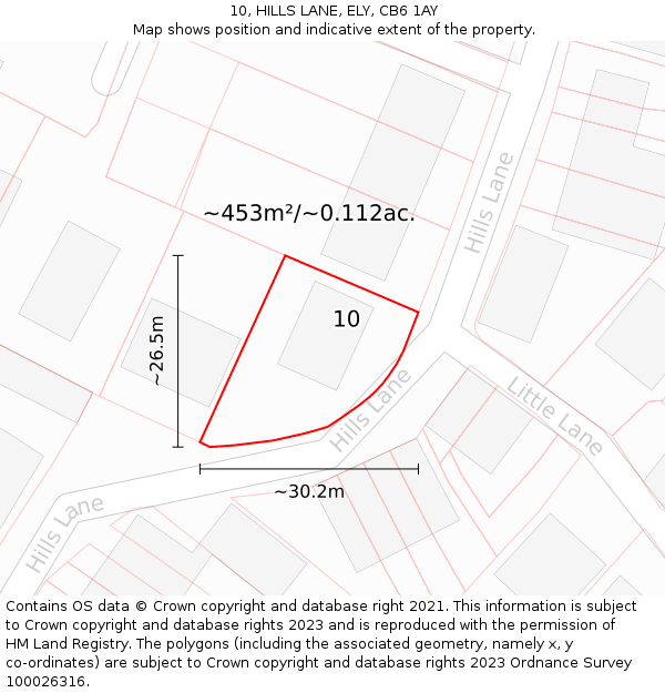 10, HILLS LANE, ELY, CB6 1AY: Plot and title map
