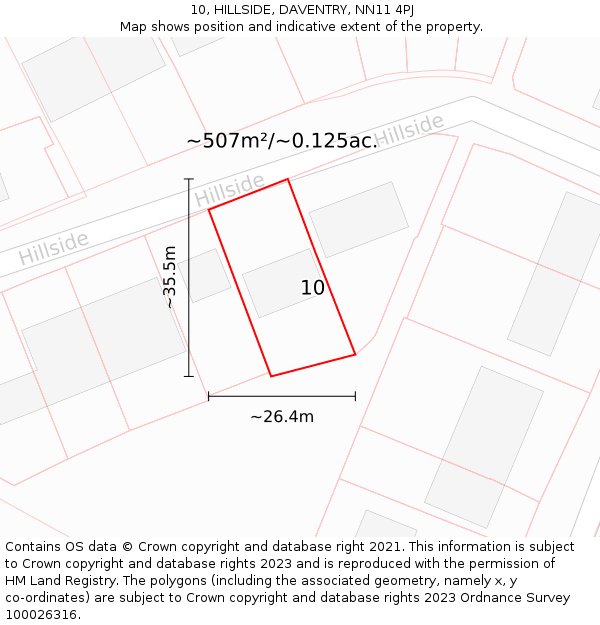 10, HILLSIDE, DAVENTRY, NN11 4PJ: Plot and title map