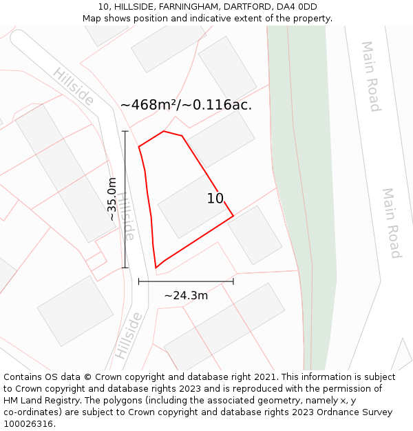 10, HILLSIDE, FARNINGHAM, DARTFORD, DA4 0DD: Plot and title map