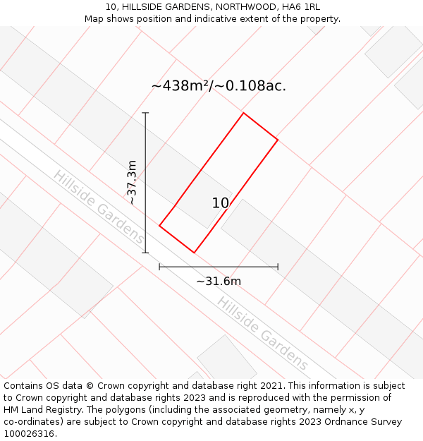 10, HILLSIDE GARDENS, NORTHWOOD, HA6 1RL: Plot and title map