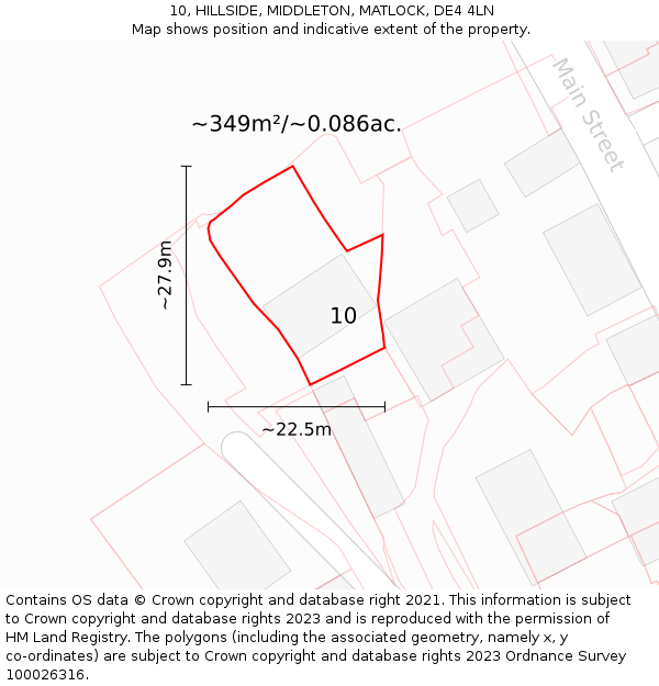 10, HILLSIDE, MIDDLETON, MATLOCK, DE4 4LN: Plot and title map