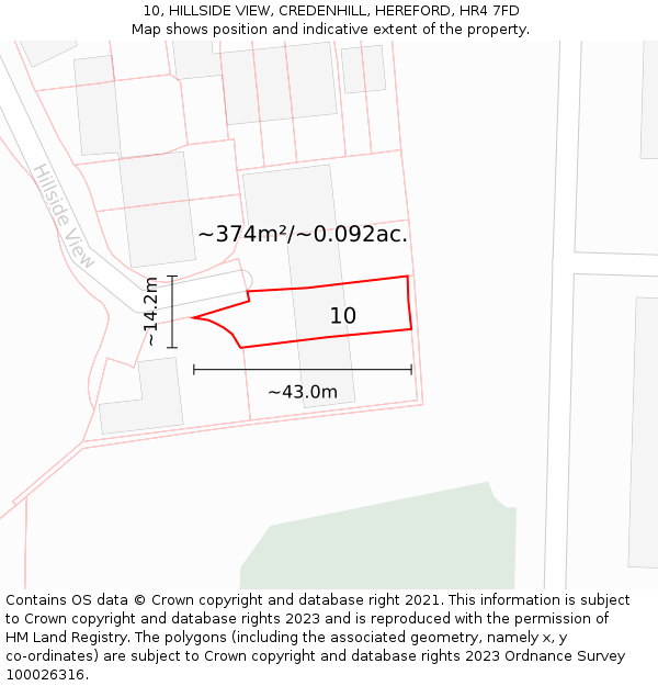 10, HILLSIDE VIEW, CREDENHILL, HEREFORD, HR4 7FD: Plot and title map