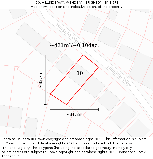 10, HILLSIDE WAY, WITHDEAN, BRIGHTON, BN1 5FE: Plot and title map