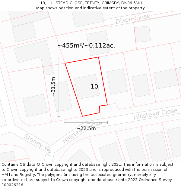 10, HILLSTEAD CLOSE, TETNEY, GRIMSBY, DN36 5NH: Plot and title map