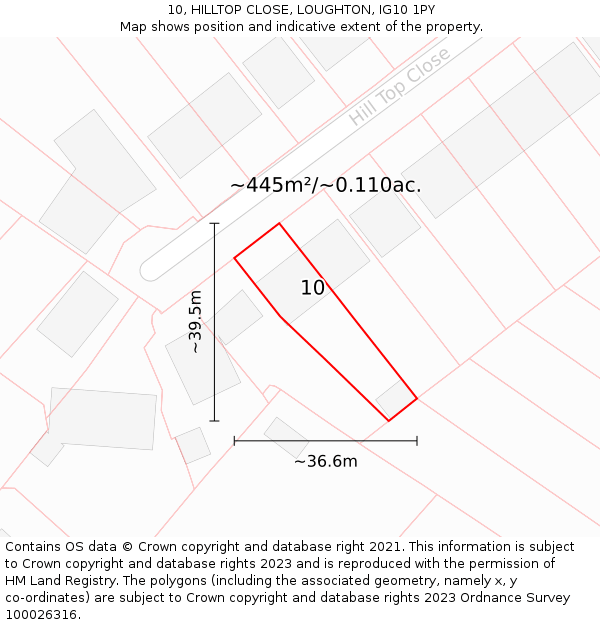 10, HILLTOP CLOSE, LOUGHTON, IG10 1PY: Plot and title map