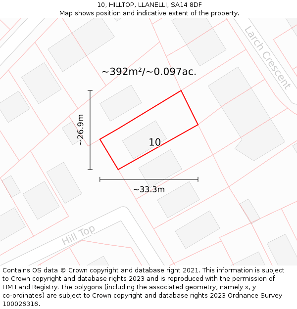 10, HILLTOP, LLANELLI, SA14 8DF: Plot and title map