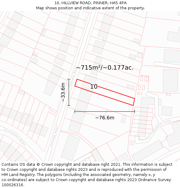 10, HILLVIEW ROAD, PINNER, HA5 4PA: Plot and title map