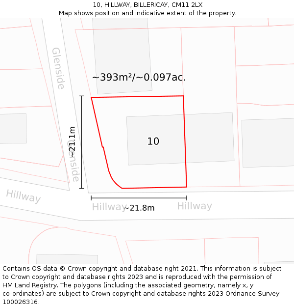 10, HILLWAY, BILLERICAY, CM11 2LX: Plot and title map