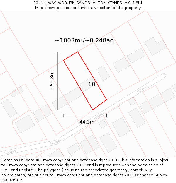 10, HILLWAY, WOBURN SANDS, MILTON KEYNES, MK17 8UL: Plot and title map