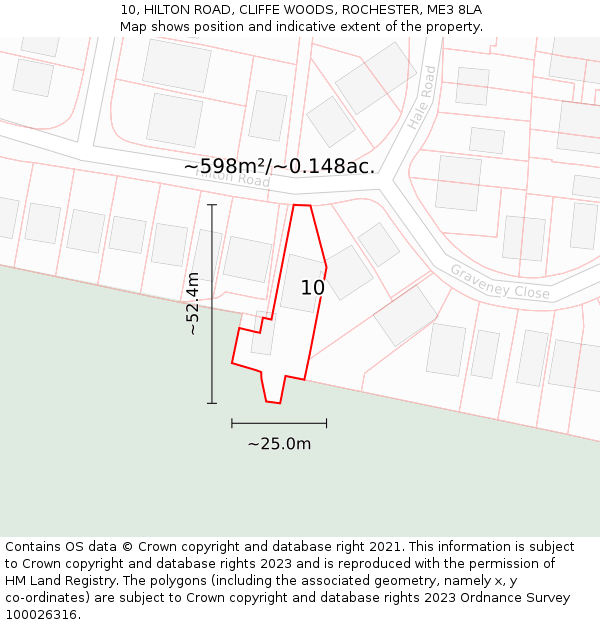 10, HILTON ROAD, CLIFFE WOODS, ROCHESTER, ME3 8LA: Plot and title map