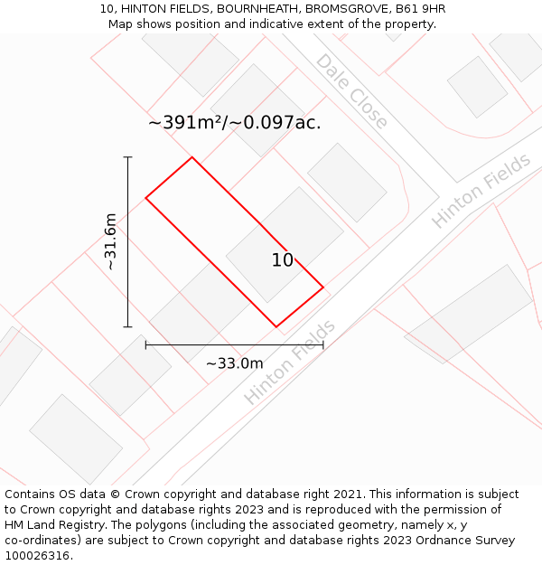 10, HINTON FIELDS, BOURNHEATH, BROMSGROVE, B61 9HR: Plot and title map
