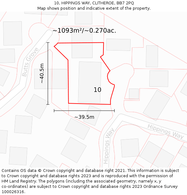 10, HIPPINGS WAY, CLITHEROE, BB7 2PQ: Plot and title map