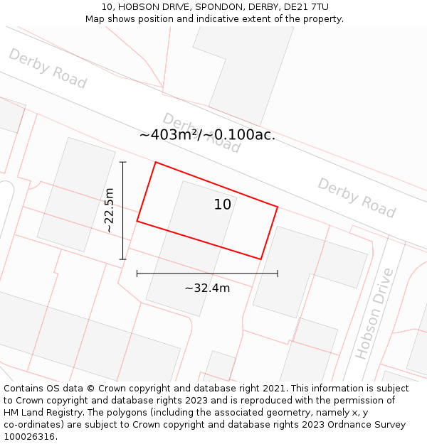 10, HOBSON DRIVE, SPONDON, DERBY, DE21 7TU: Plot and title map