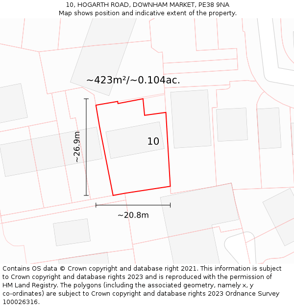 10, HOGARTH ROAD, DOWNHAM MARKET, PE38 9NA: Plot and title map