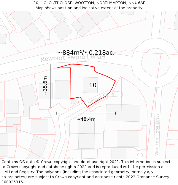10, HOLCUTT CLOSE, WOOTTON, NORTHAMPTON, NN4 6AE: Plot and title map