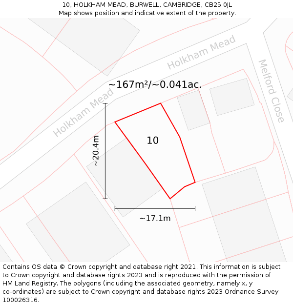 10, HOLKHAM MEAD, BURWELL, CAMBRIDGE, CB25 0JL: Plot and title map