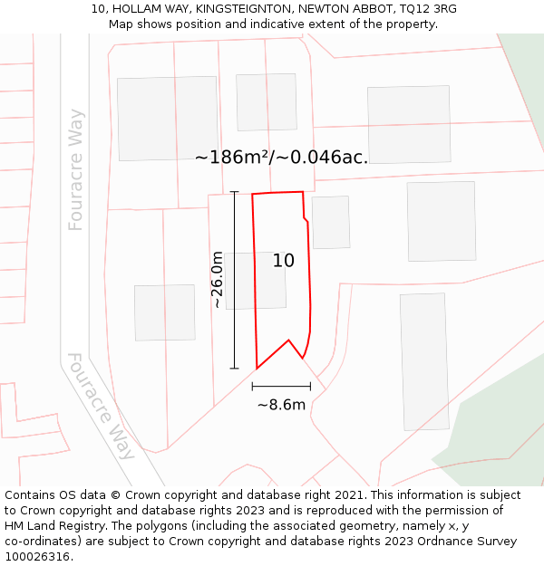 10, HOLLAM WAY, KINGSTEIGNTON, NEWTON ABBOT, TQ12 3RG: Plot and title map