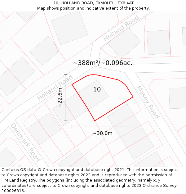 10, HOLLAND ROAD, EXMOUTH, EX8 4AT: Plot and title map