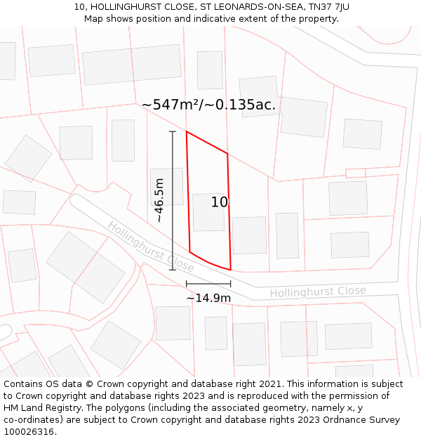 10, HOLLINGHURST CLOSE, ST LEONARDS-ON-SEA, TN37 7JU: Plot and title map