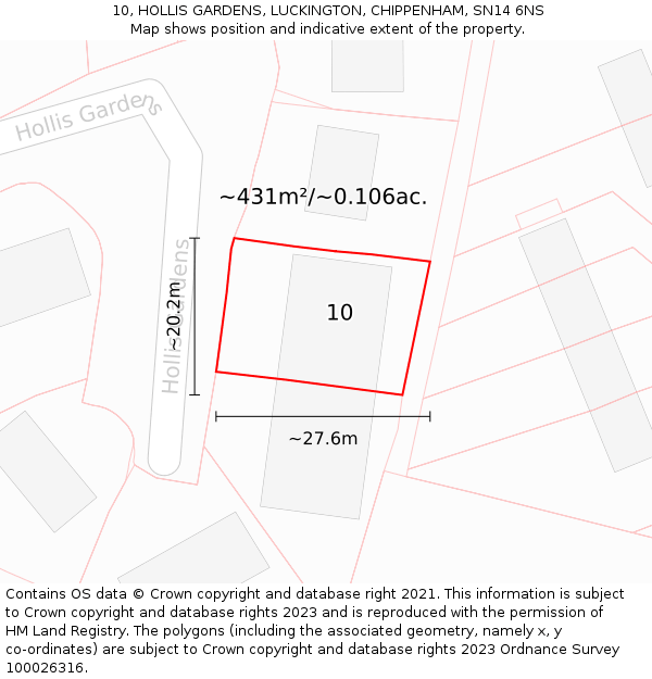 10, HOLLIS GARDENS, LUCKINGTON, CHIPPENHAM, SN14 6NS: Plot and title map