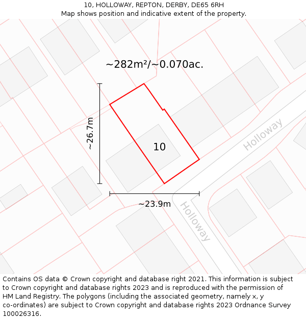 10, HOLLOWAY, REPTON, DERBY, DE65 6RH: Plot and title map